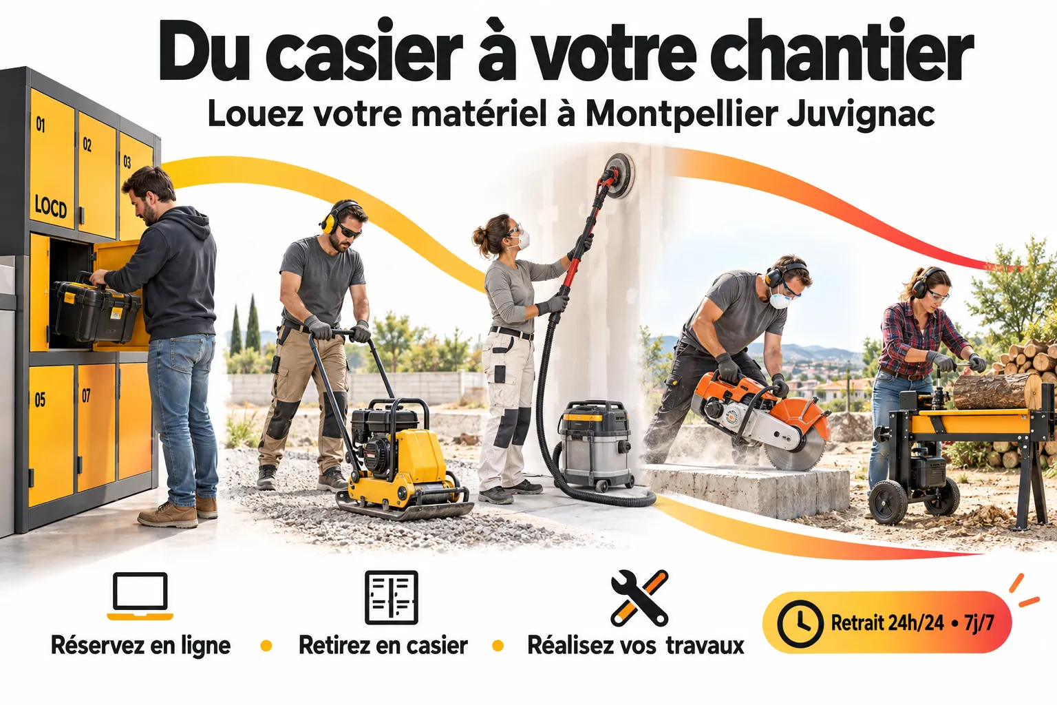 Retrait de matériel en casier et utilisation sur chantier à Montpellier Juvignac